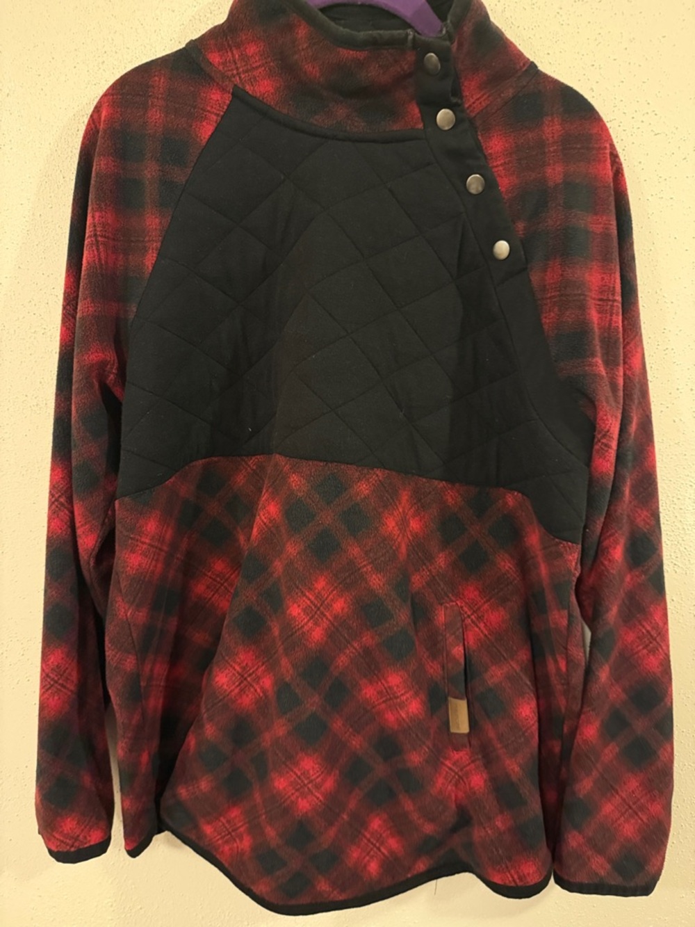 Maurices Red and Black Plaid Pullover with Quilted Yoke